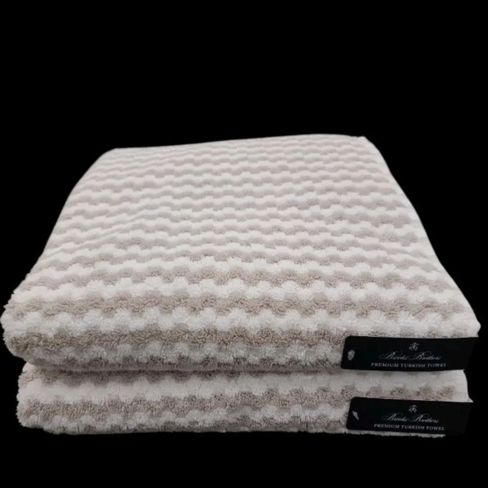 6pc BROOKS BROTHERS Tan White THICK PLUSH Bath Hand Tip TURKISH Towel Set New - Picture 5 of 8